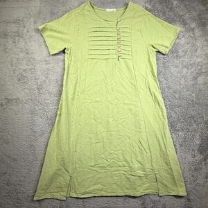 BestTailor Short Sleeve Lagenlook Dress Women's Green Pleated Button Front Shift